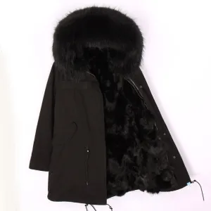 Men's Winter Casual Cotton Long Hooded Parka With Fox Fur