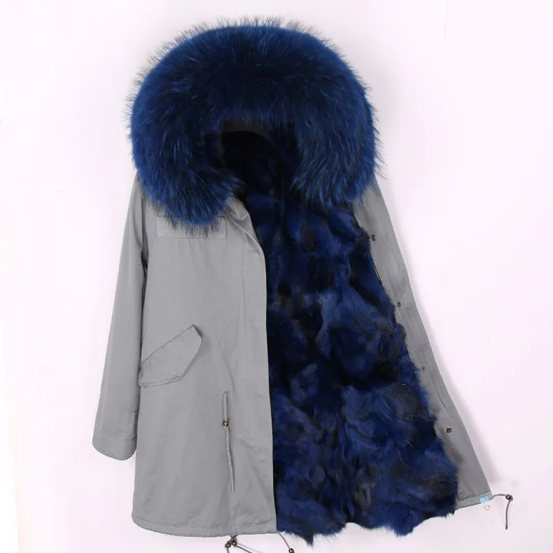 Men's Winter Casual Cotton Long Hooded Parka With Fox Fur
