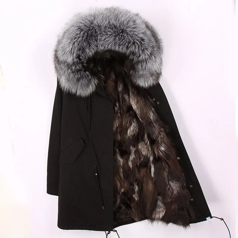 Men's Winter Casual Long Hooded Parka With Fox Fur