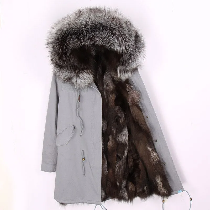 Men's Winter Casual Long Hooded Parka With Fox Fur