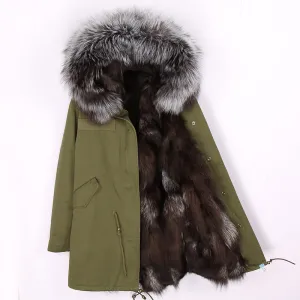 Men's Winter Casual Long Hooded Parka With Fox Fur