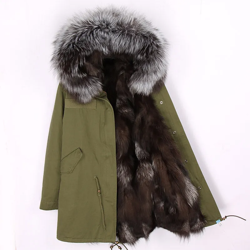Men's Winter Casual Long Hooded Parka With Fox Fur