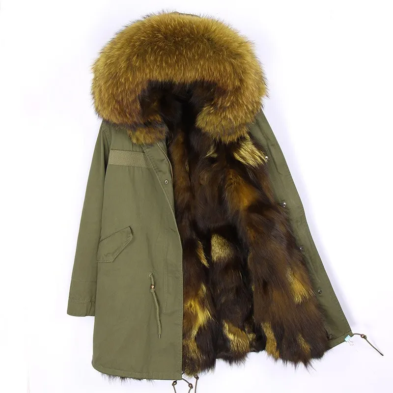 Men's Winter Casual Long Hooded Parka With Fox Fur