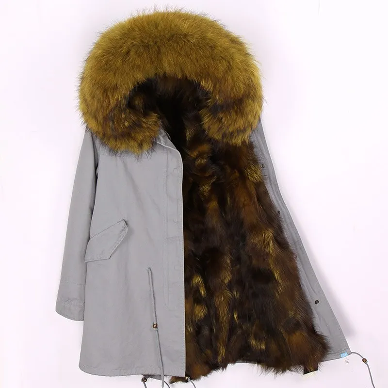 Men's Winter Casual Long Hooded Parka With Fox Fur