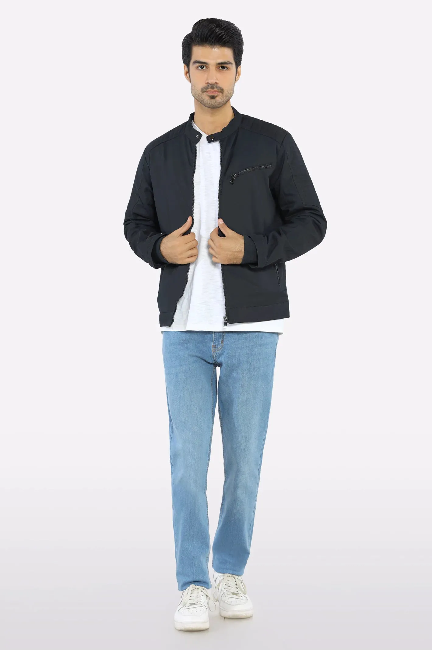 Men’s Cafe Racer Cotton Navy Jacket
