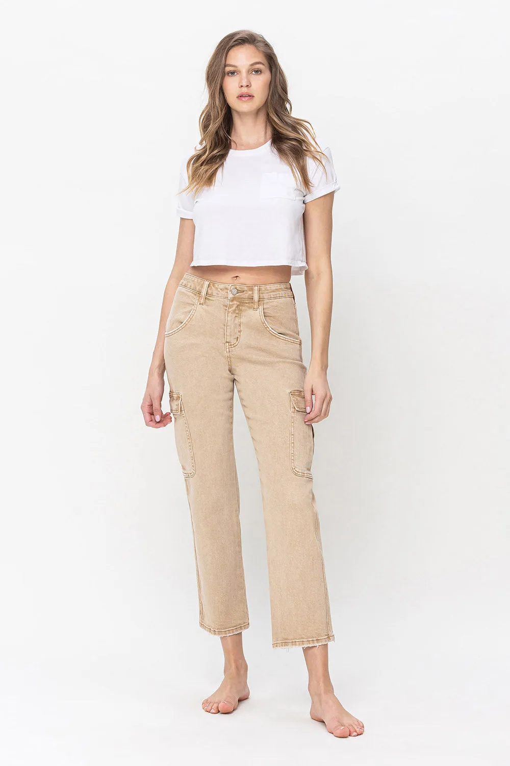Monica High Rise Relaxed Straight Cargo Jeans - Flying Monkey