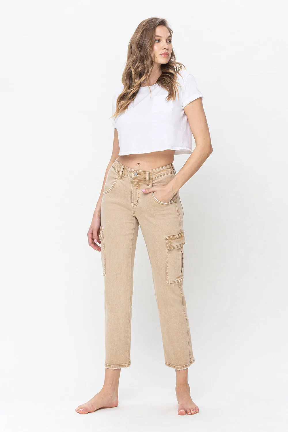 Monica High Rise Relaxed Straight Cargo Jeans - Flying Monkey