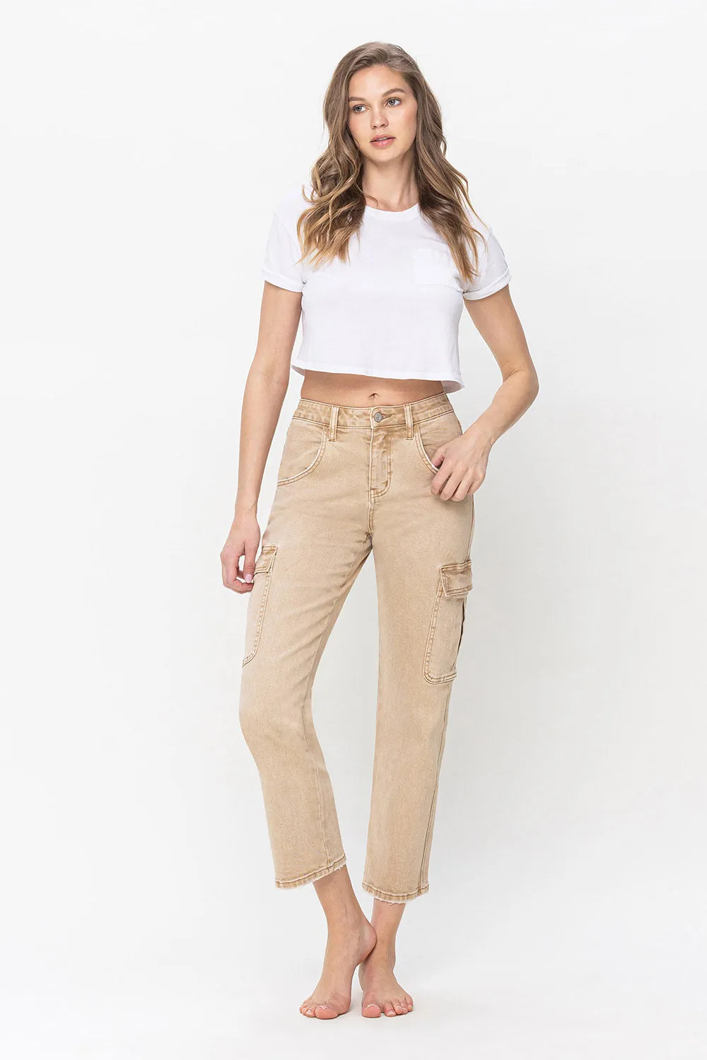Monica High Rise Relaxed Straight Cargo Jeans - Flying Monkey