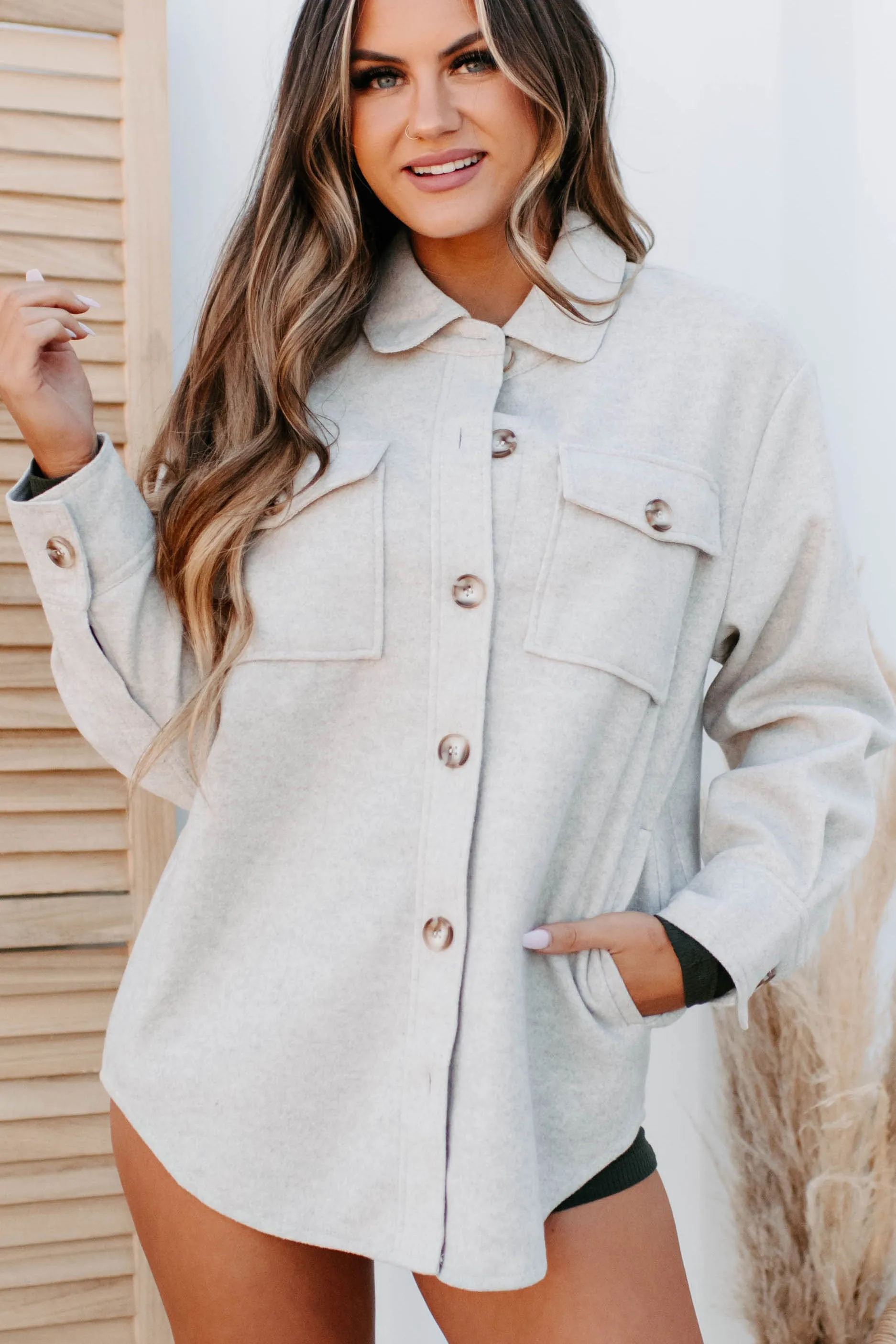 Montauk Memories Brushed Fleece Shacket (Bone)