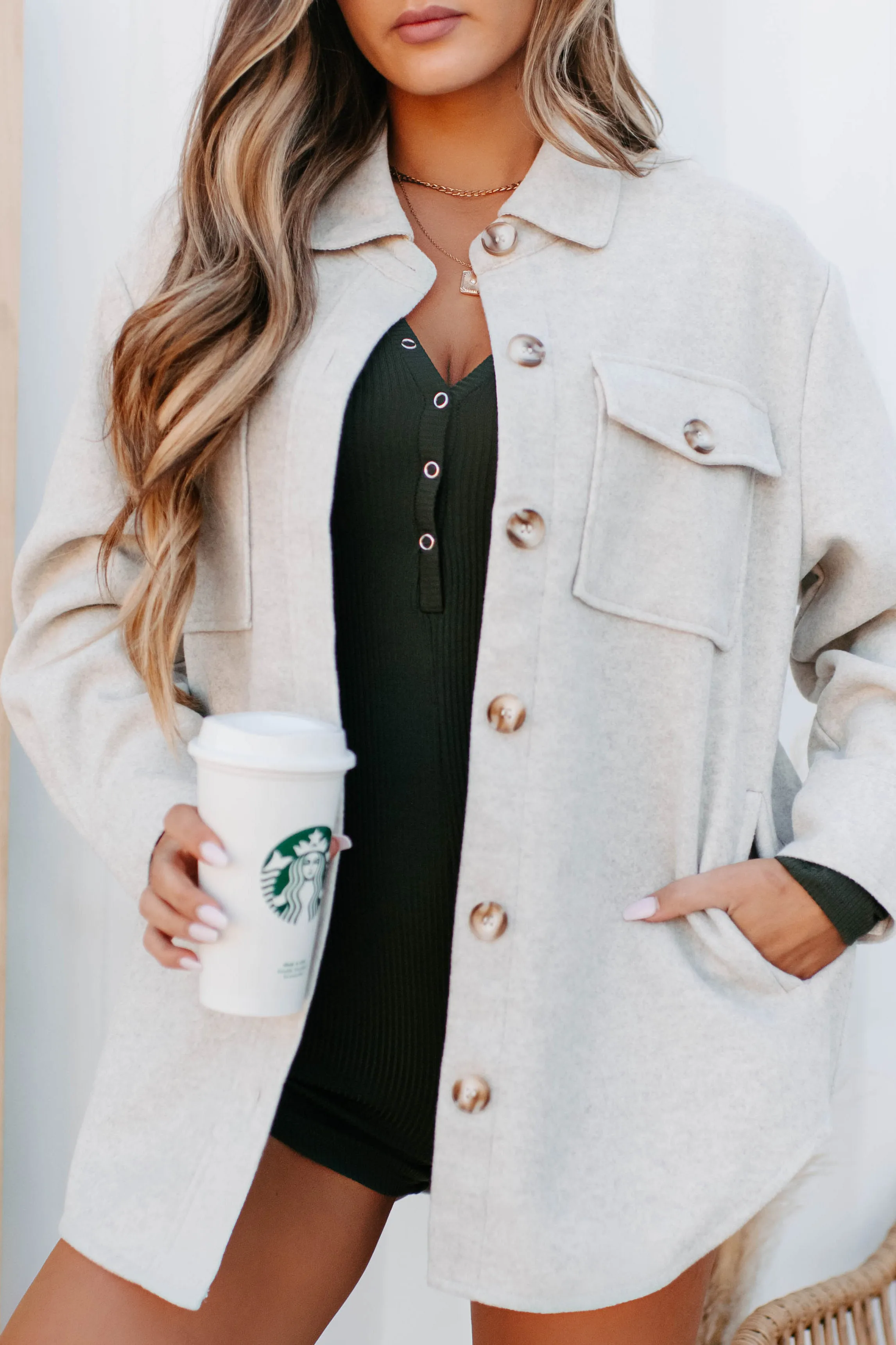 Montauk Memories Brushed Fleece Shacket (Bone)