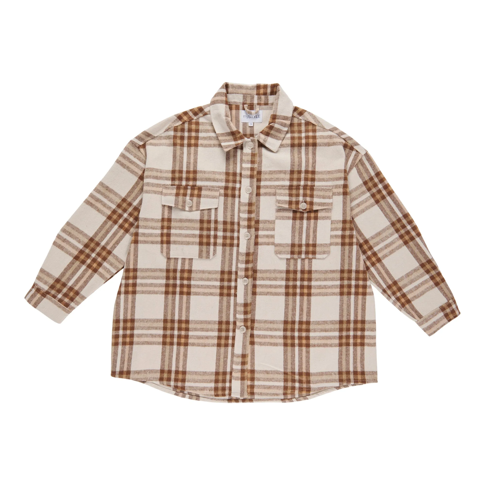 mySTYLE Women's Plus Street Smart Plaid Shacket