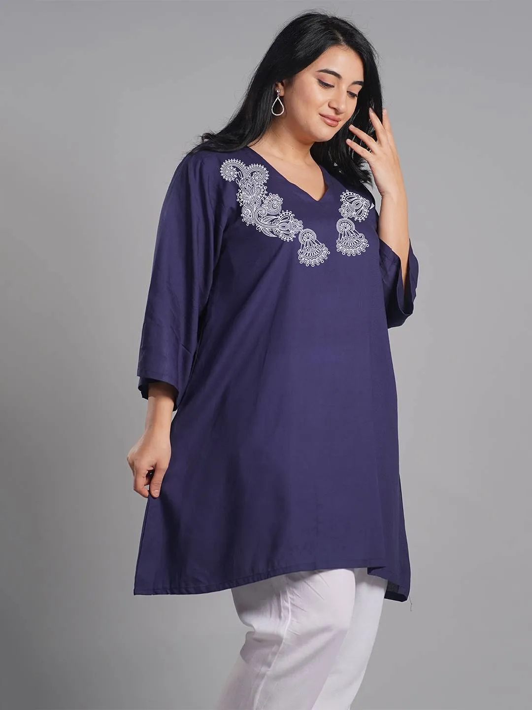 Navy Rayon Kurti - Vittoria