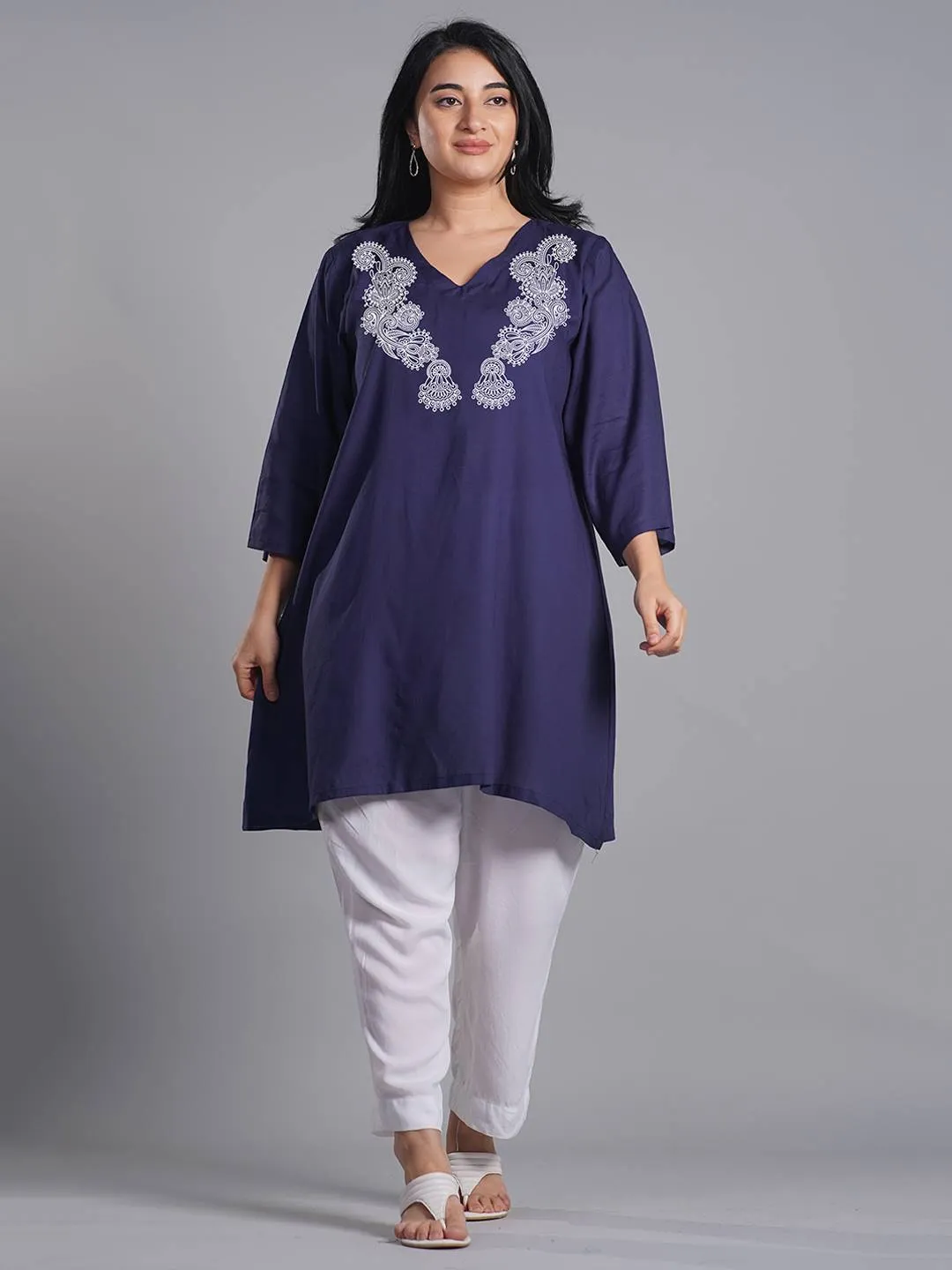 Navy Rayon Kurti - Vittoria