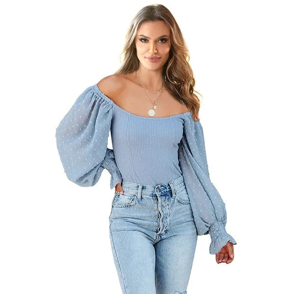 Off-the-Shoulder Balloon Sleeve Bodysuit