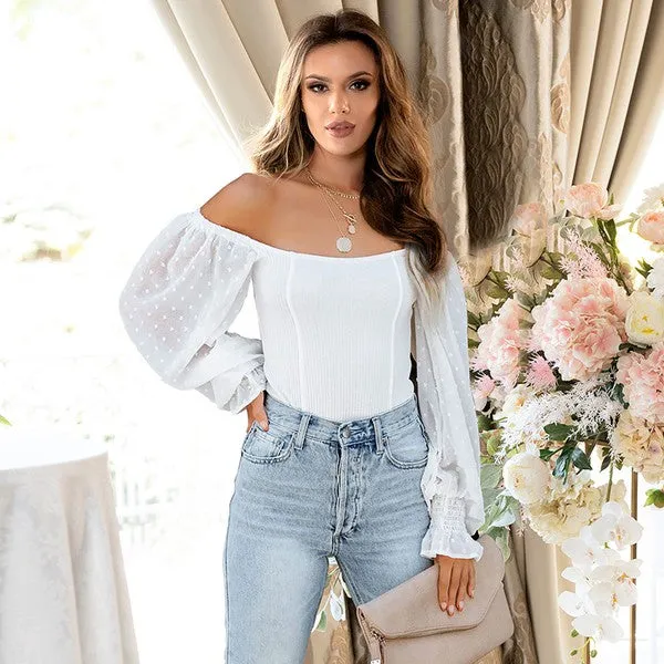 Off-the-Shoulder Balloon Sleeve Bodysuit