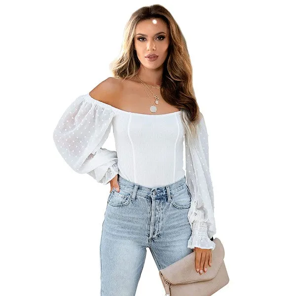 Off-the-Shoulder Balloon Sleeve Bodysuit