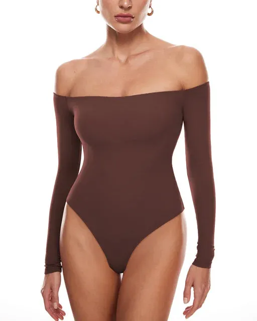Off The Shoulder Sexy Long Sleeve Thong Bodysuit