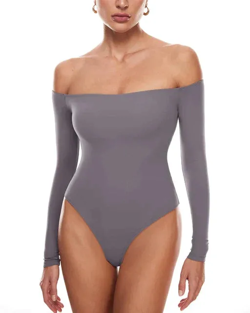 Off The Shoulder Sexy Long Sleeve Thong Bodysuit
