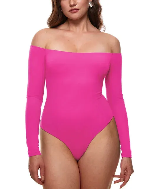 Off The Shoulder Sexy Long Sleeve Thong Bodysuit