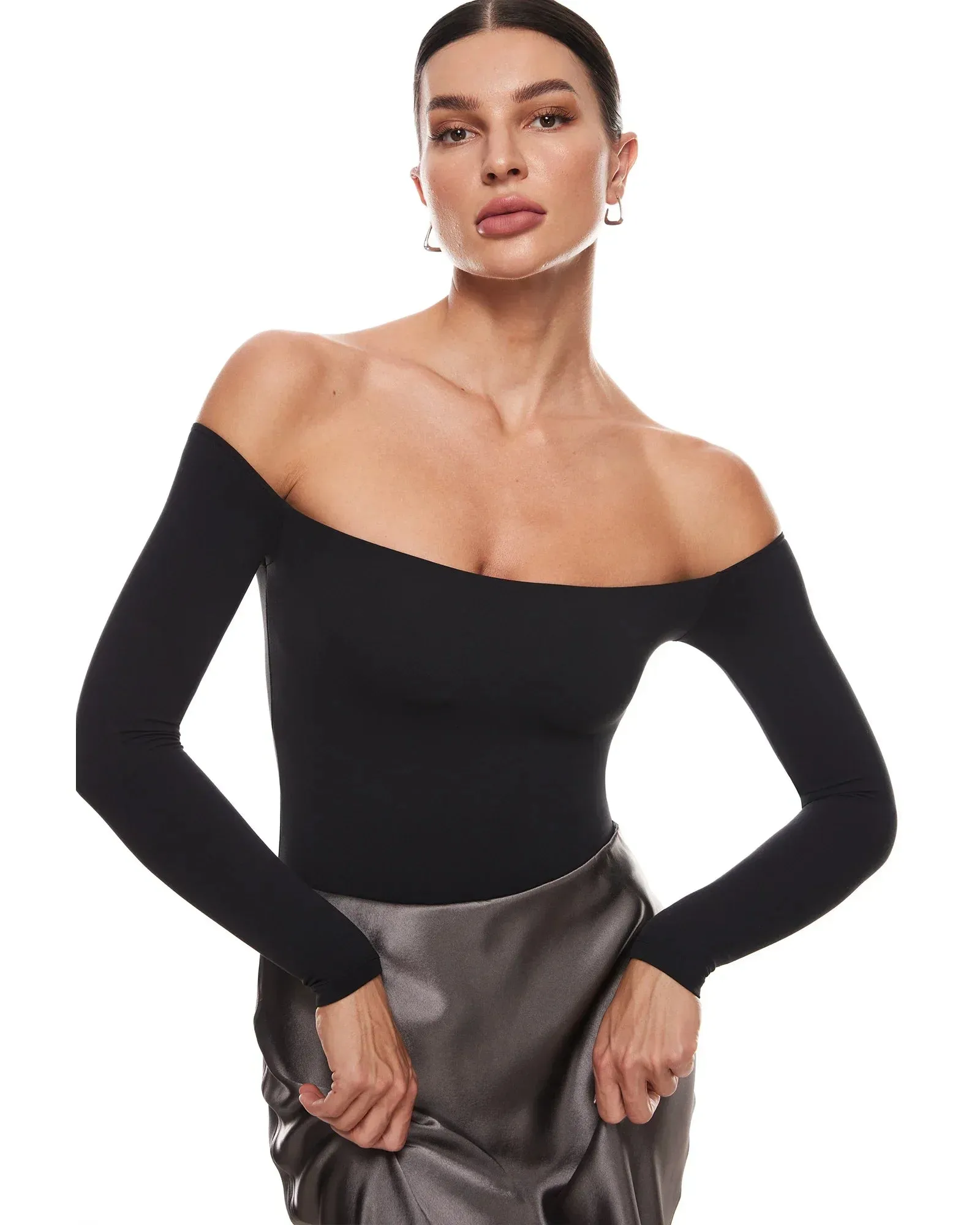 Off The Shoulder Sexy Long Sleeve Thong Bodysuit
