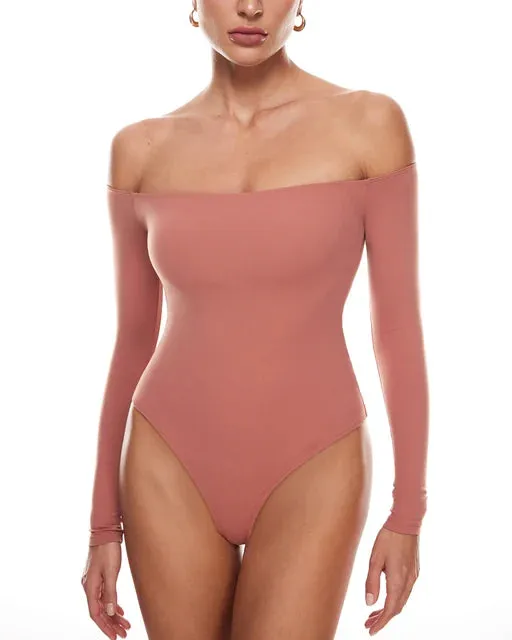 Off The Shoulder Sexy Long Sleeve Thong Bodysuit