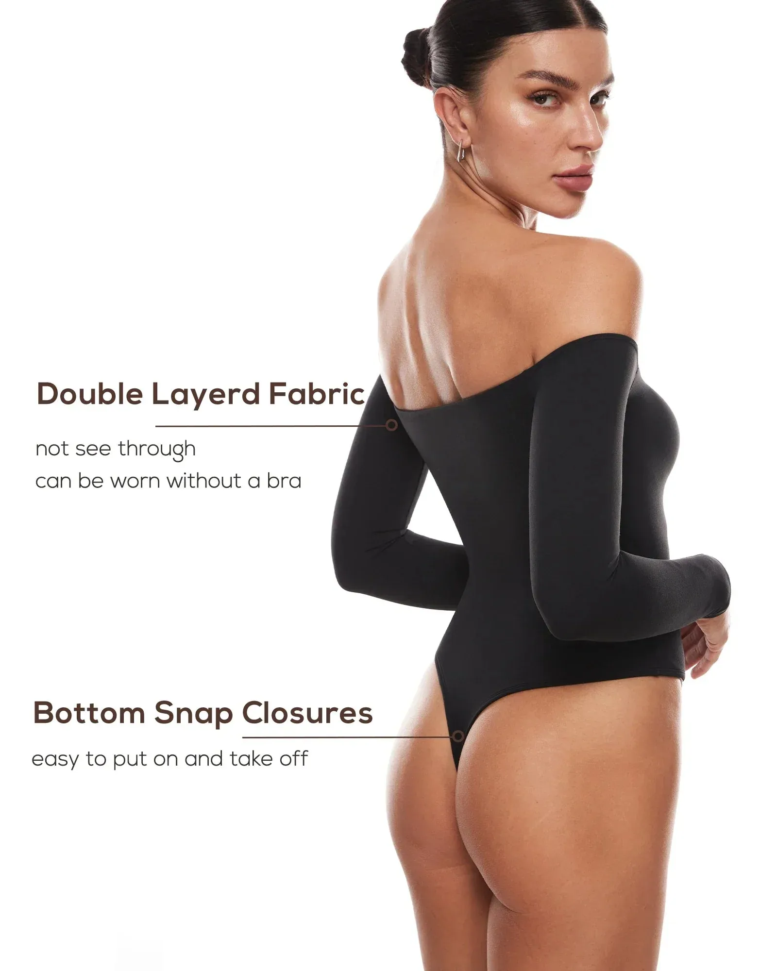 Off The Shoulder Sexy Long Sleeve Thong Bodysuit