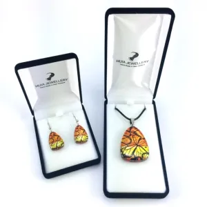 Orange Monarch Butterfly Pendant & Earring Set