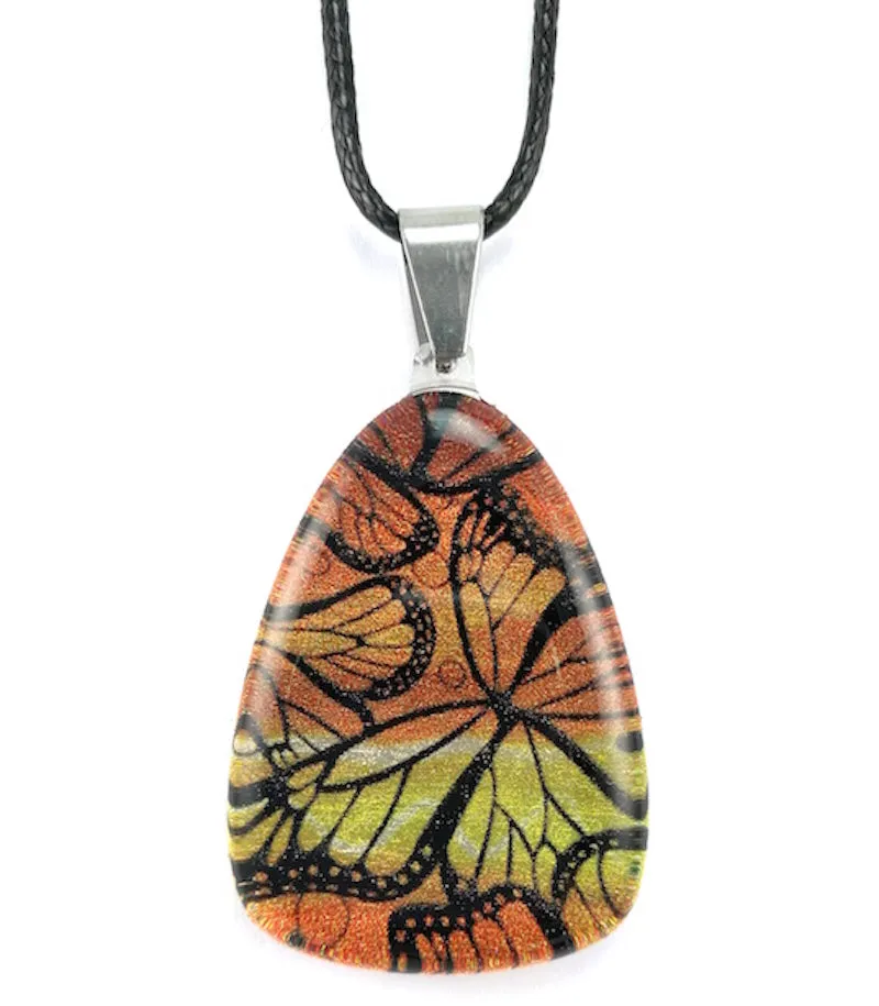 Orange Monarch Butterfly Pendant & Earring Set