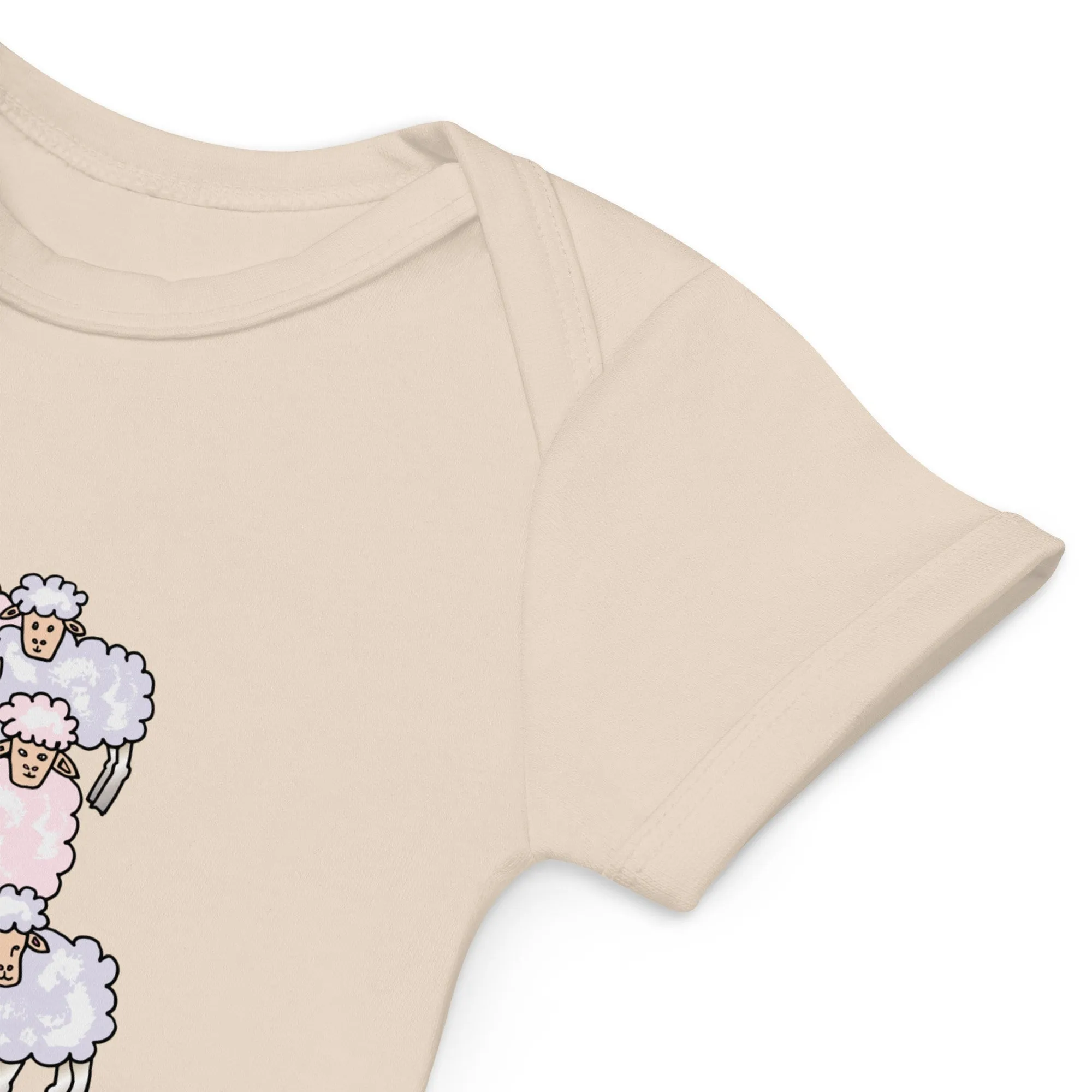 Organic Cotton Baby Girl Bodysuit – Pink Sheep Among the Flock (Natural & Black)