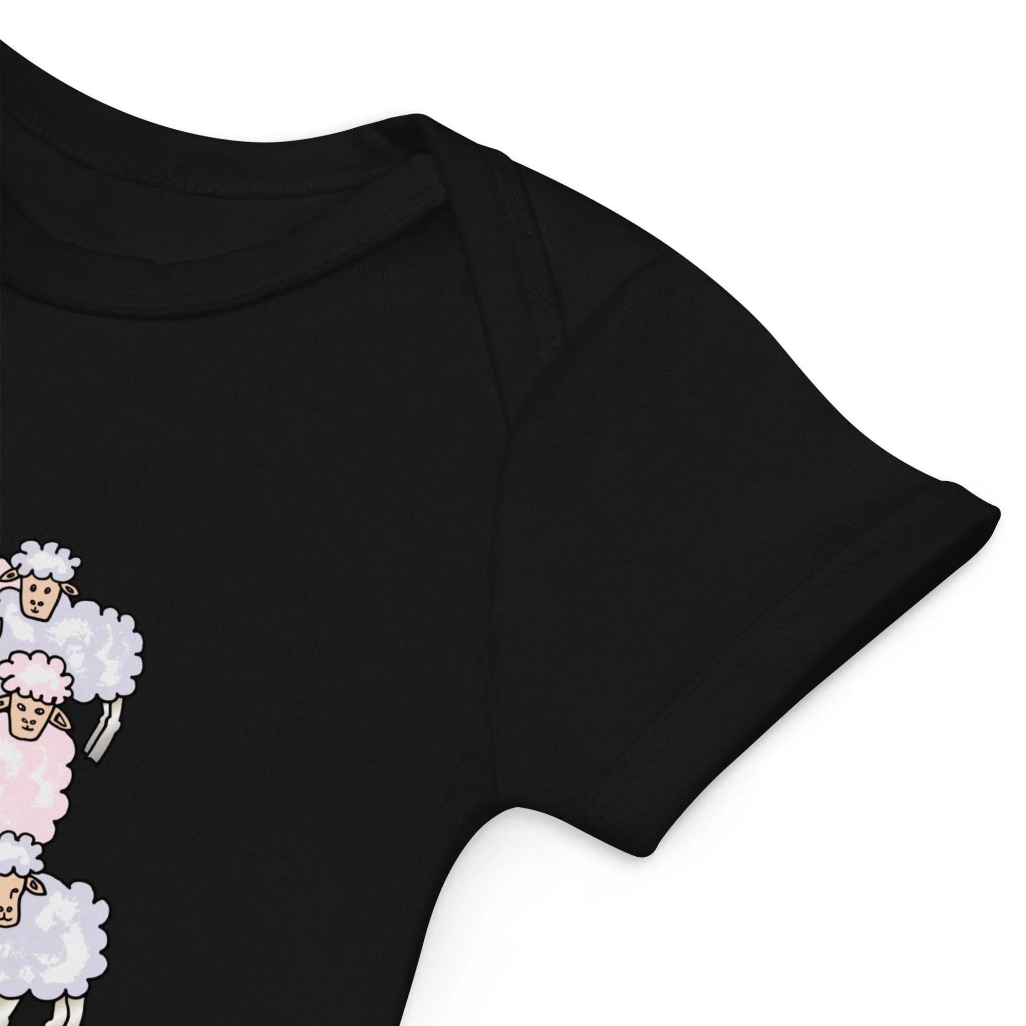 Organic Cotton Baby Girl Bodysuit – Pink Sheep Among the Flock (Natural & Black)