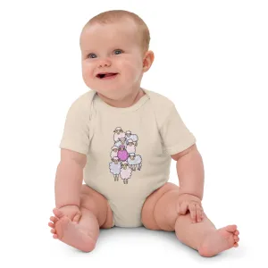 Organic Cotton Baby Girl Bodysuit – Pink Sheep Among the Flock (Natural & Black)