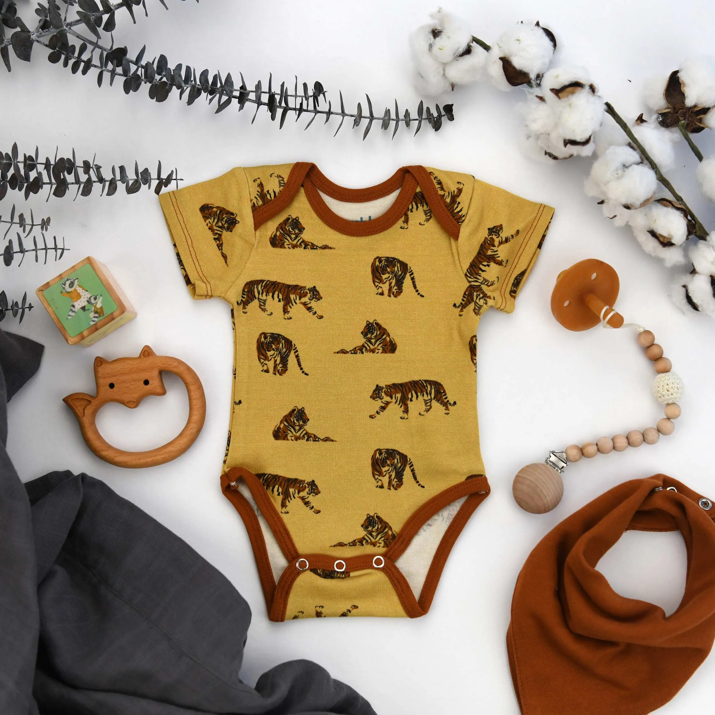 Organic Cotton Short Sleeve Baby Bodysuit, Bengal