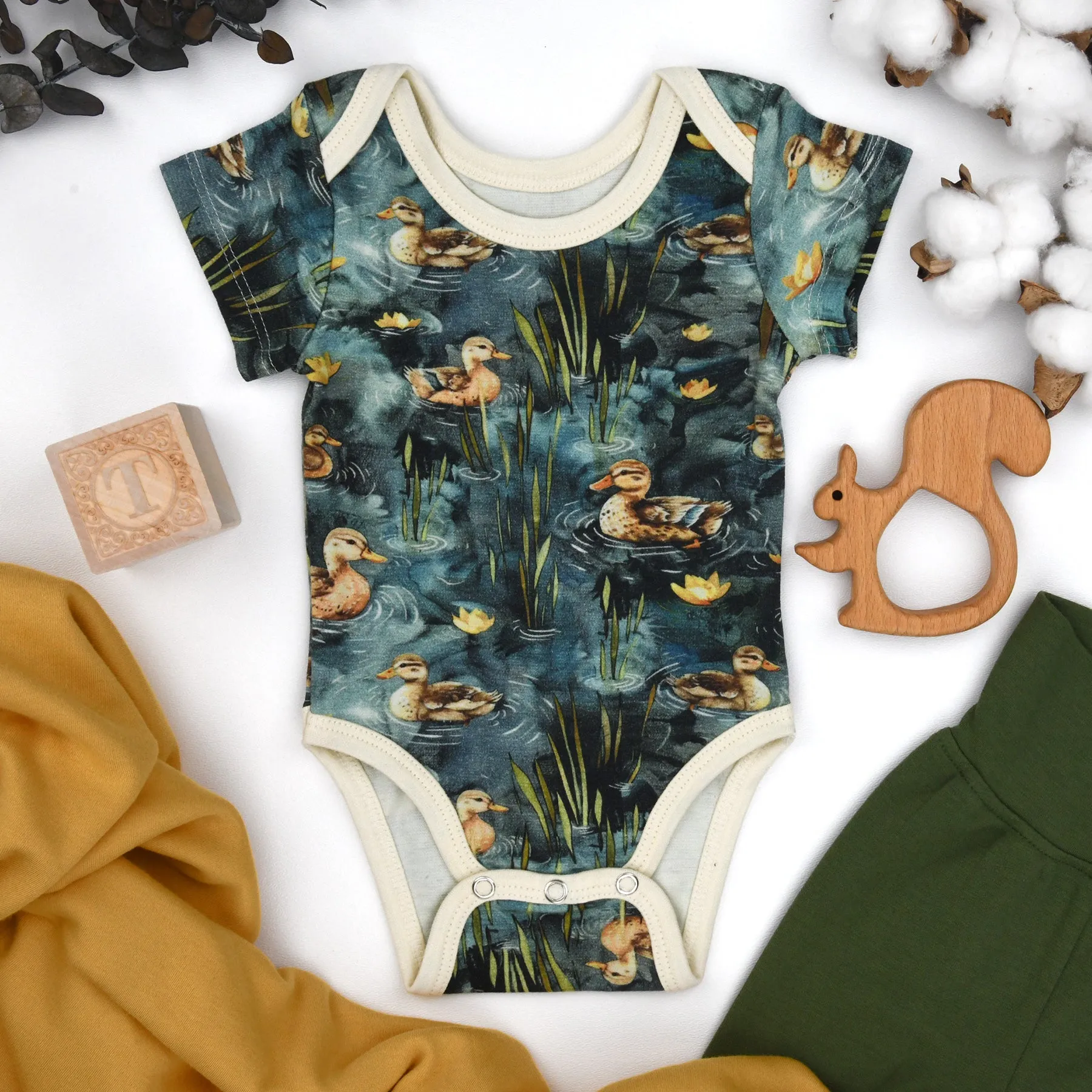 Organic Cotton Short Sleeve Baby Bodysuit, Harbor