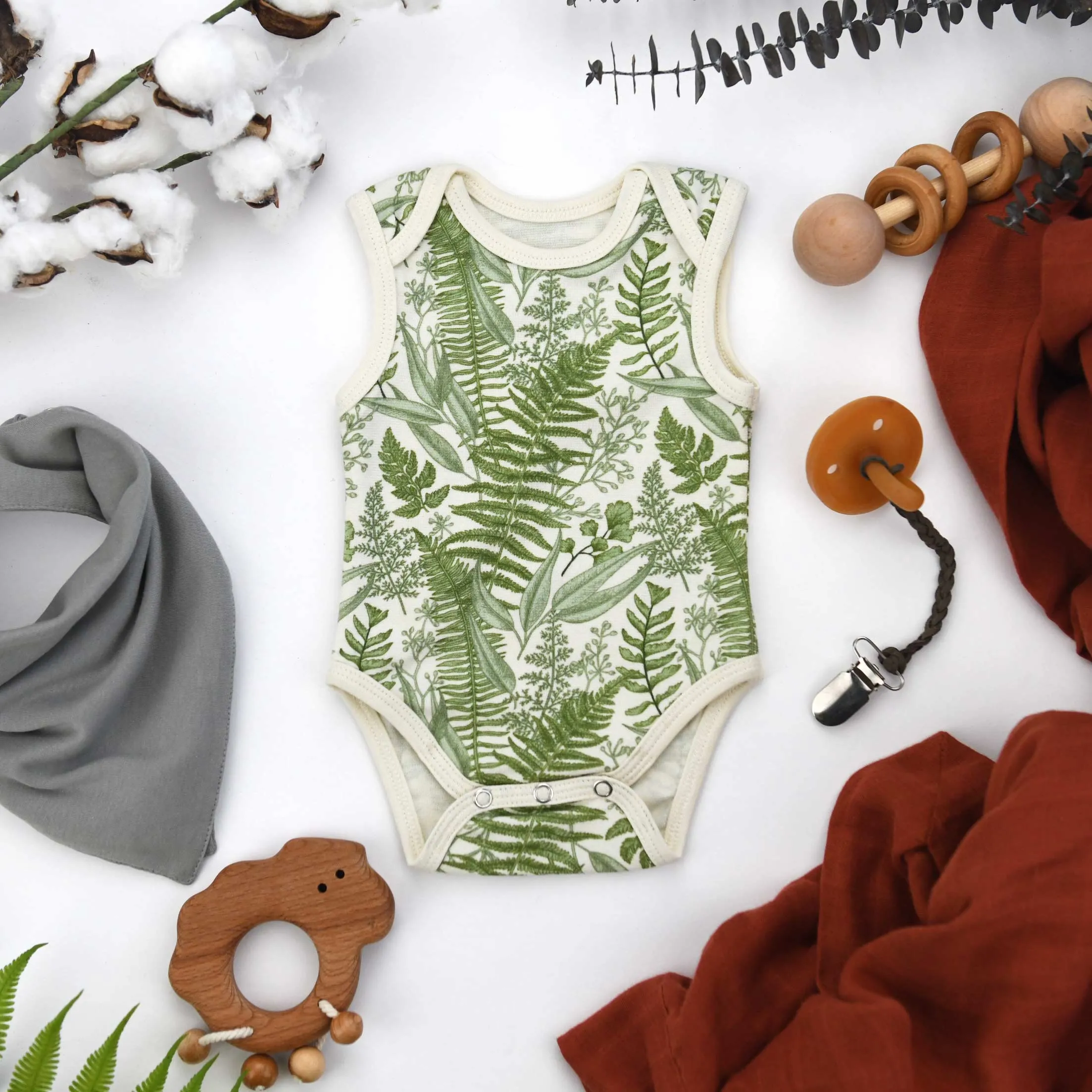 Organic Cotton Sleeveless Baby Bodysuit, Willow