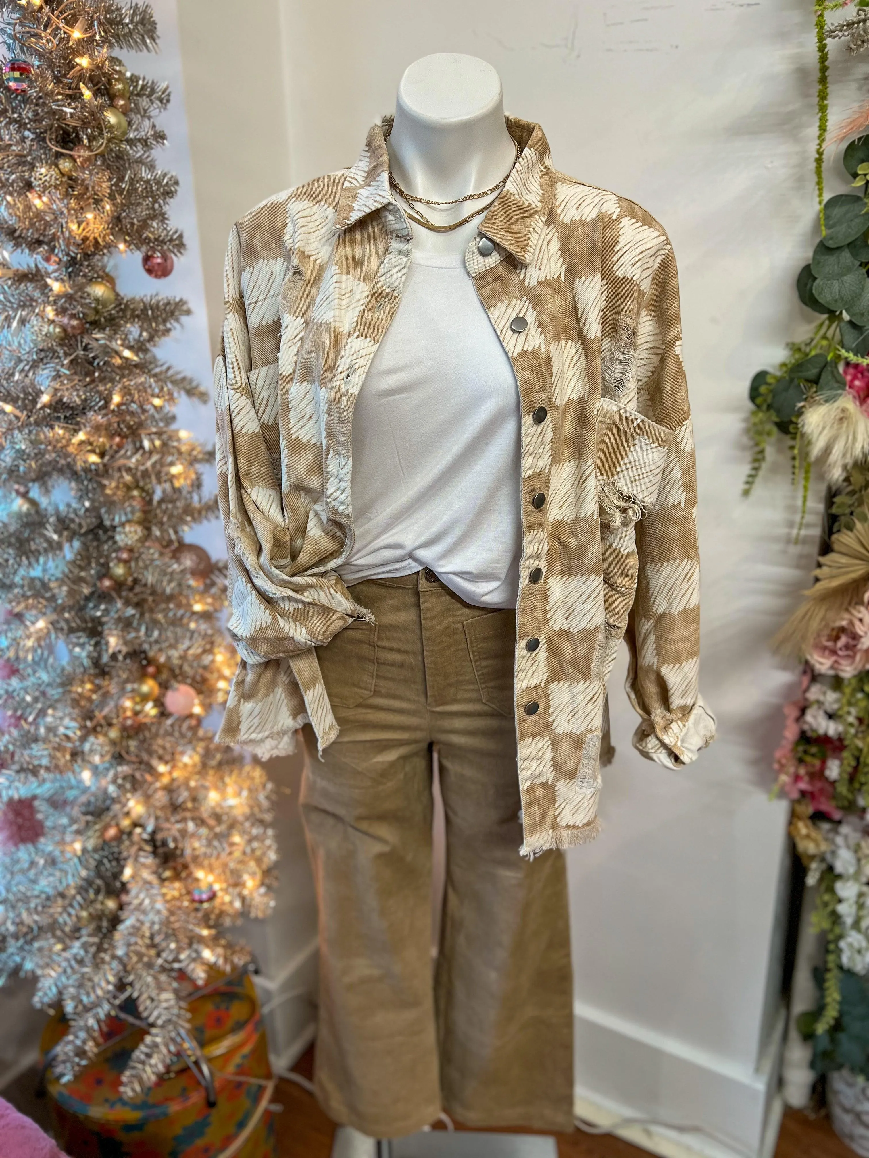 Oversized Checker Distressed Jacket