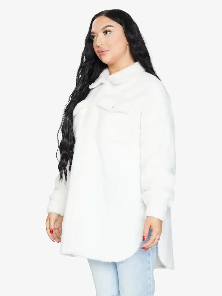 Oversized Stud Button Borg Teddy Shacket