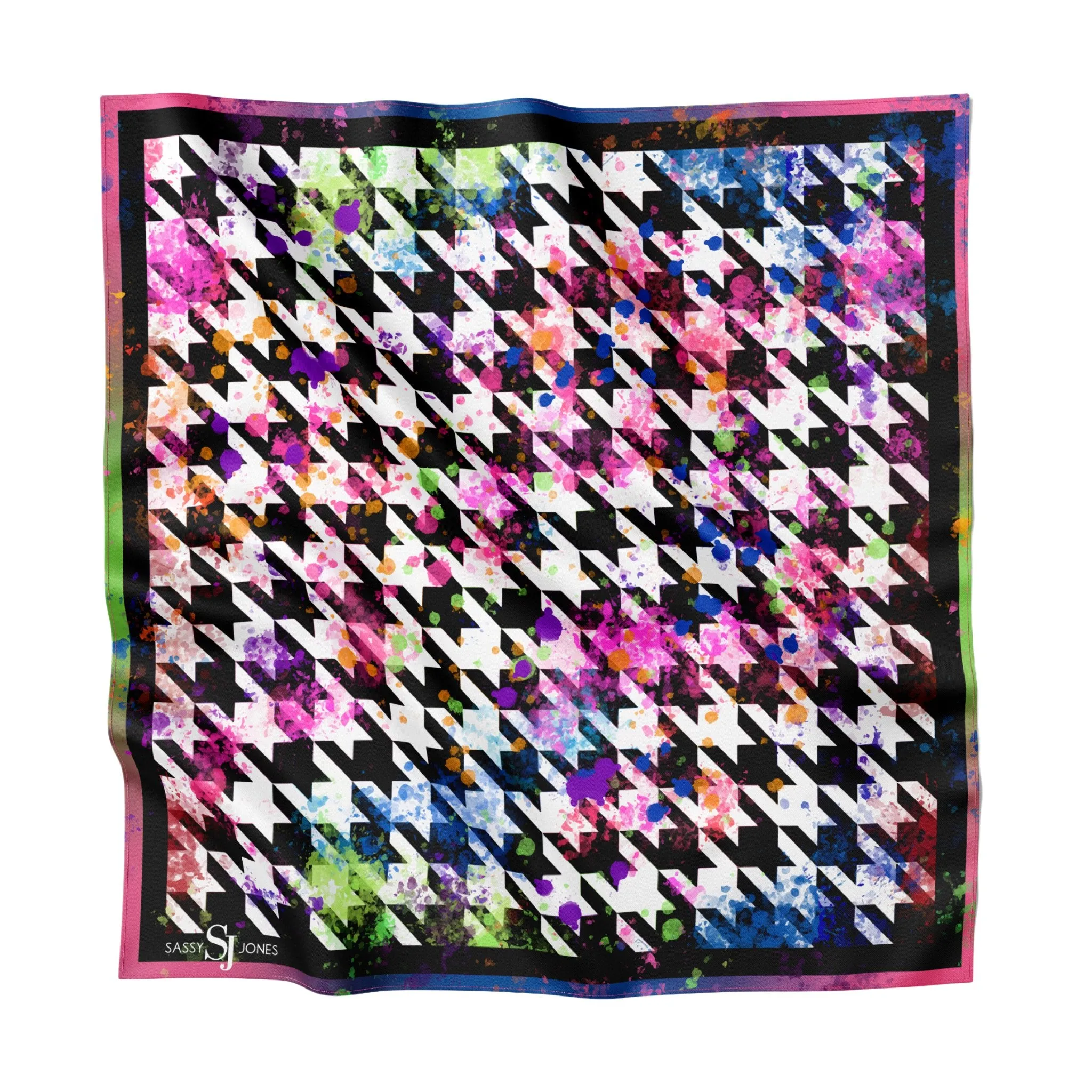 Paintball Houndstooth Silk Blend Oversized Scarf