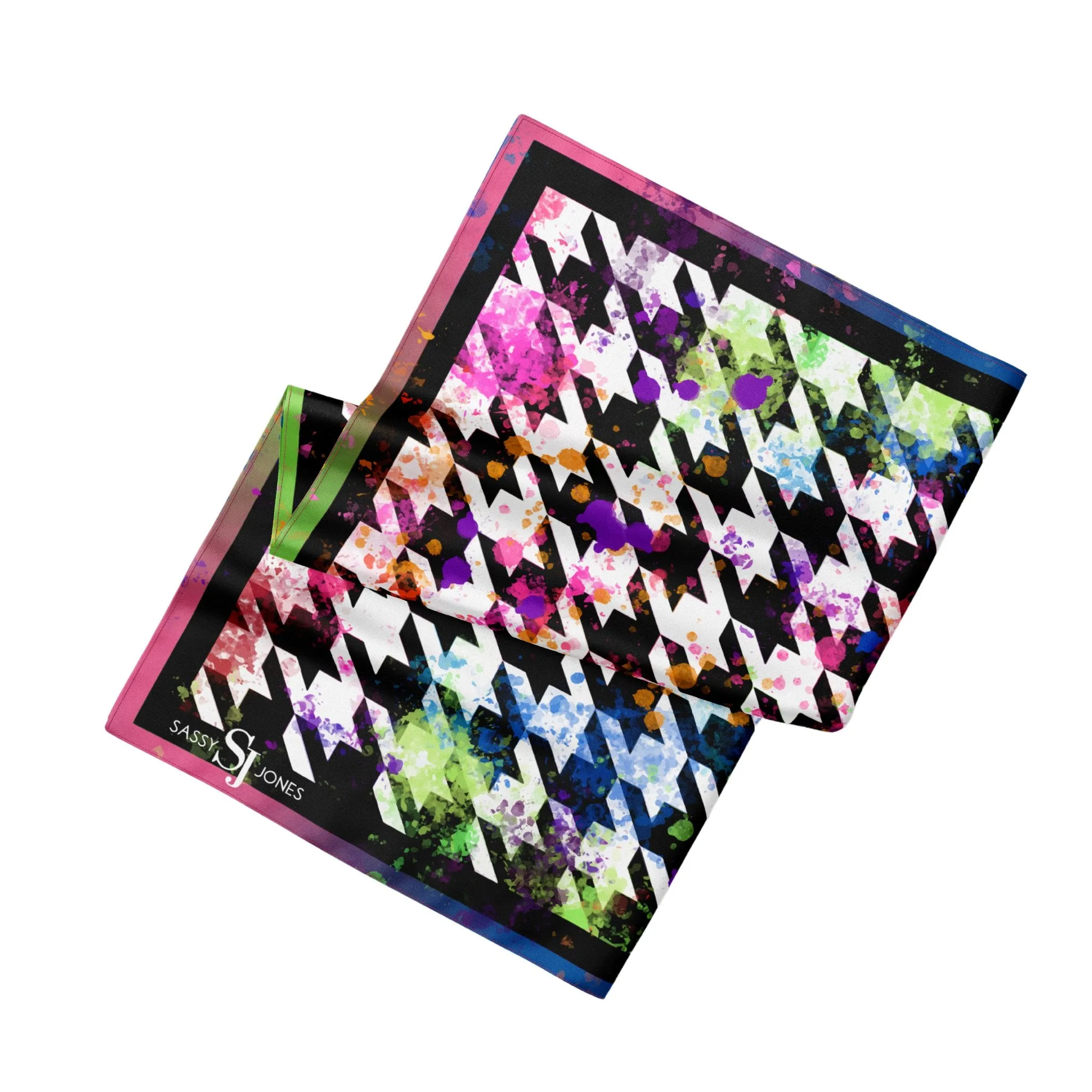 Paintball Houndstooth Silk Blend Oversized Scarf