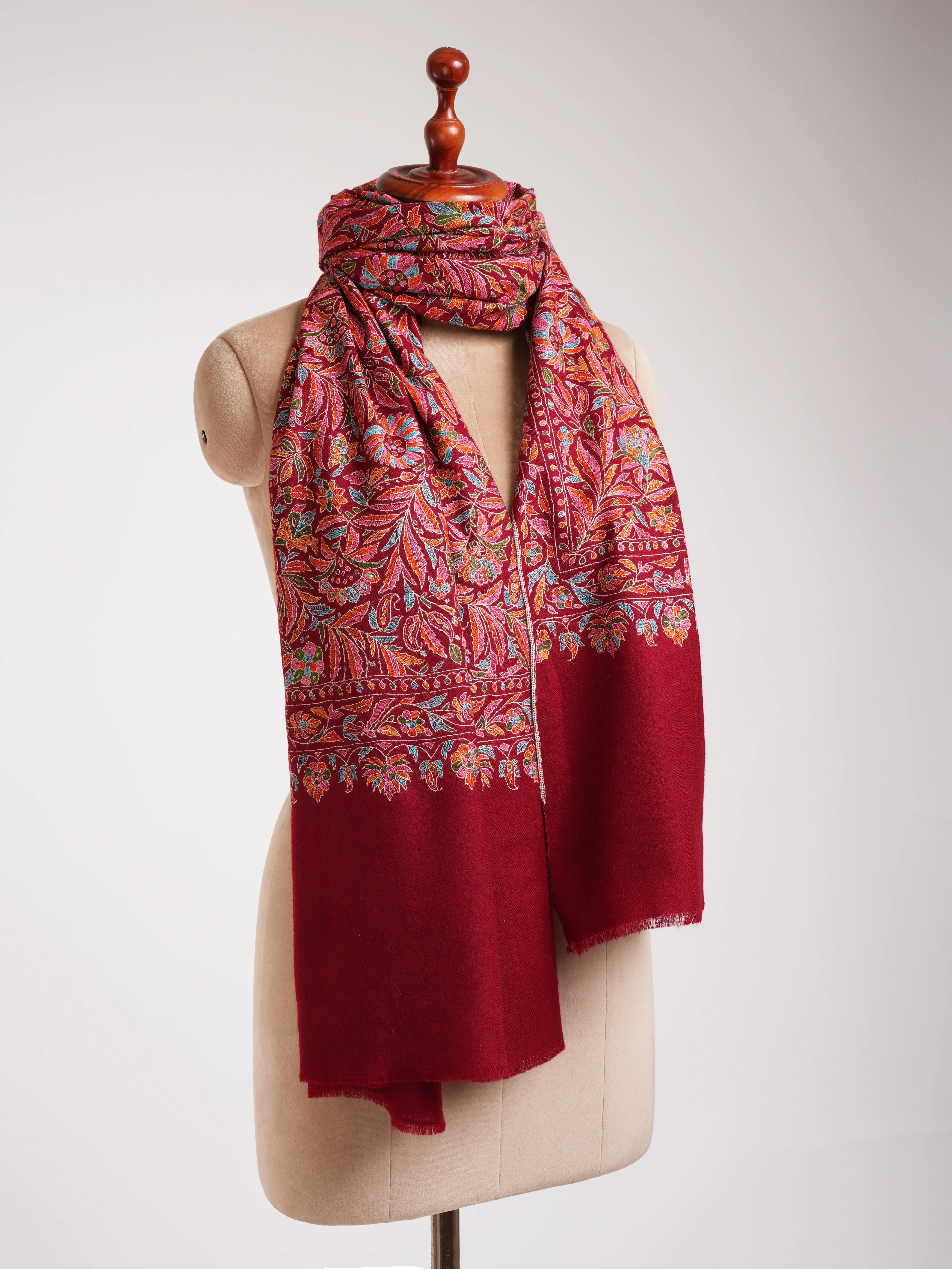 Papermachie Fiery Red Pashmina Jamavar Shawl