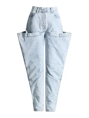 Patch Zipper Irregular Denim Jeans