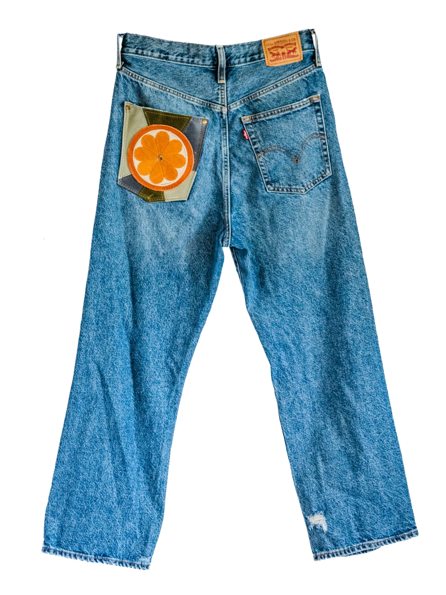Patchwork denim | LEVIS size 29 rigid ribcage straight | The Krista Flower Power Pants | #13