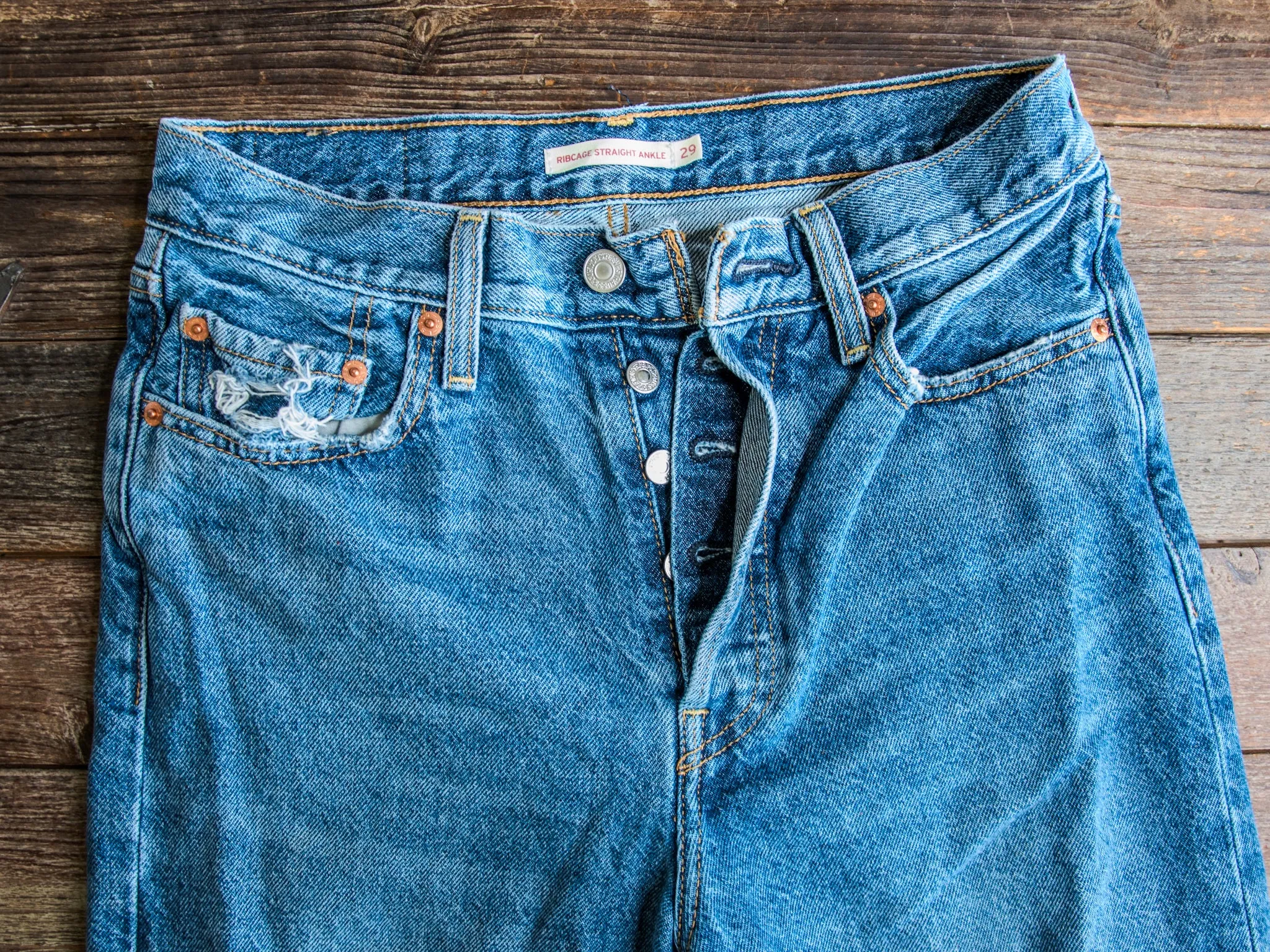 Patchwork denim | LEVIS size 29 rigid ribcage straight | The Krista Flower Power Pants | #13