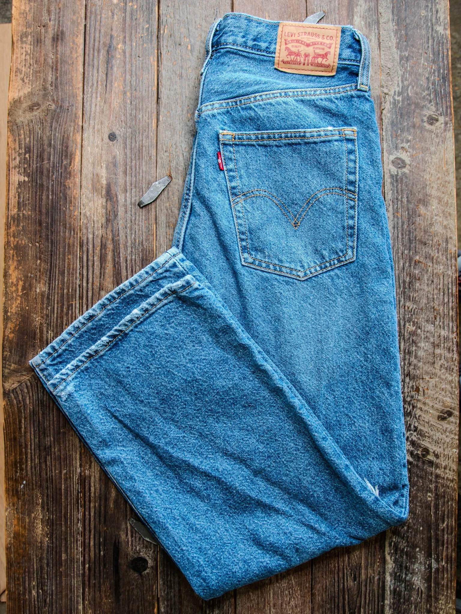 Patchwork denim | LEVIS size 29 rigid ribcage straight | The Krista Flower Power Pants | #13