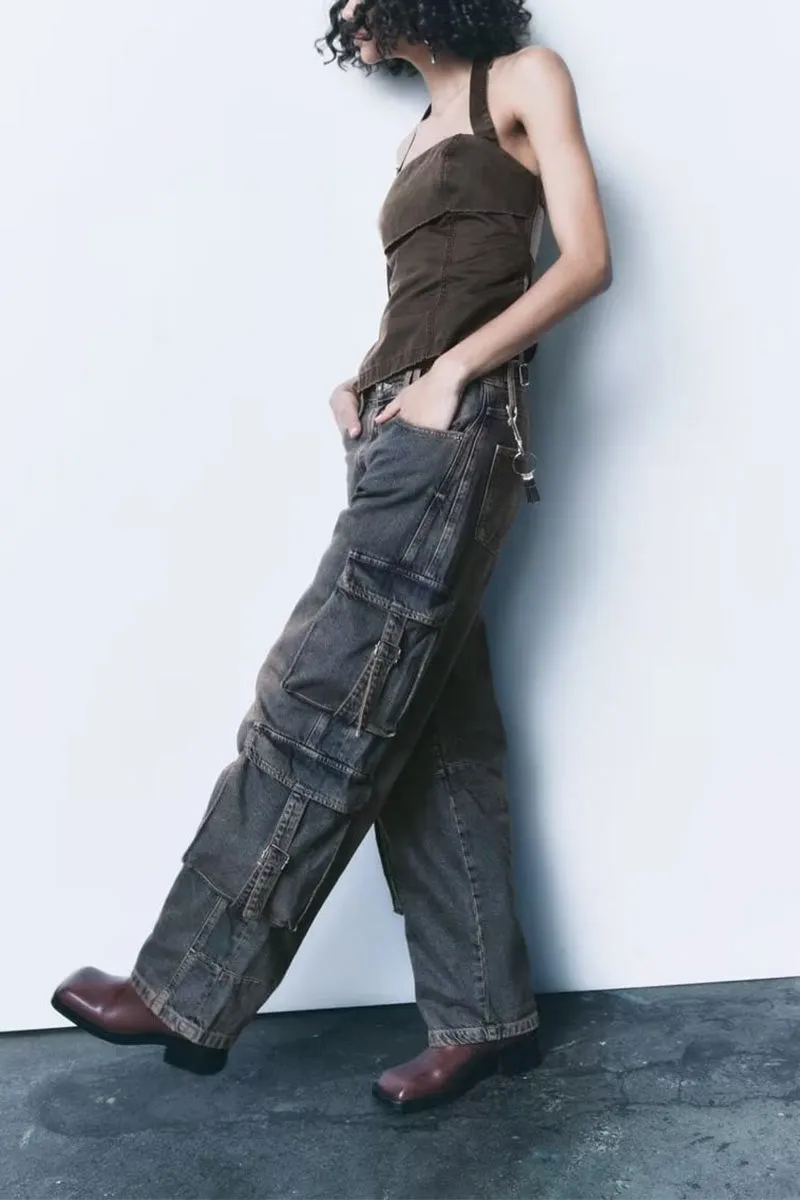 PF723 Distressed Pocket Denim Pants