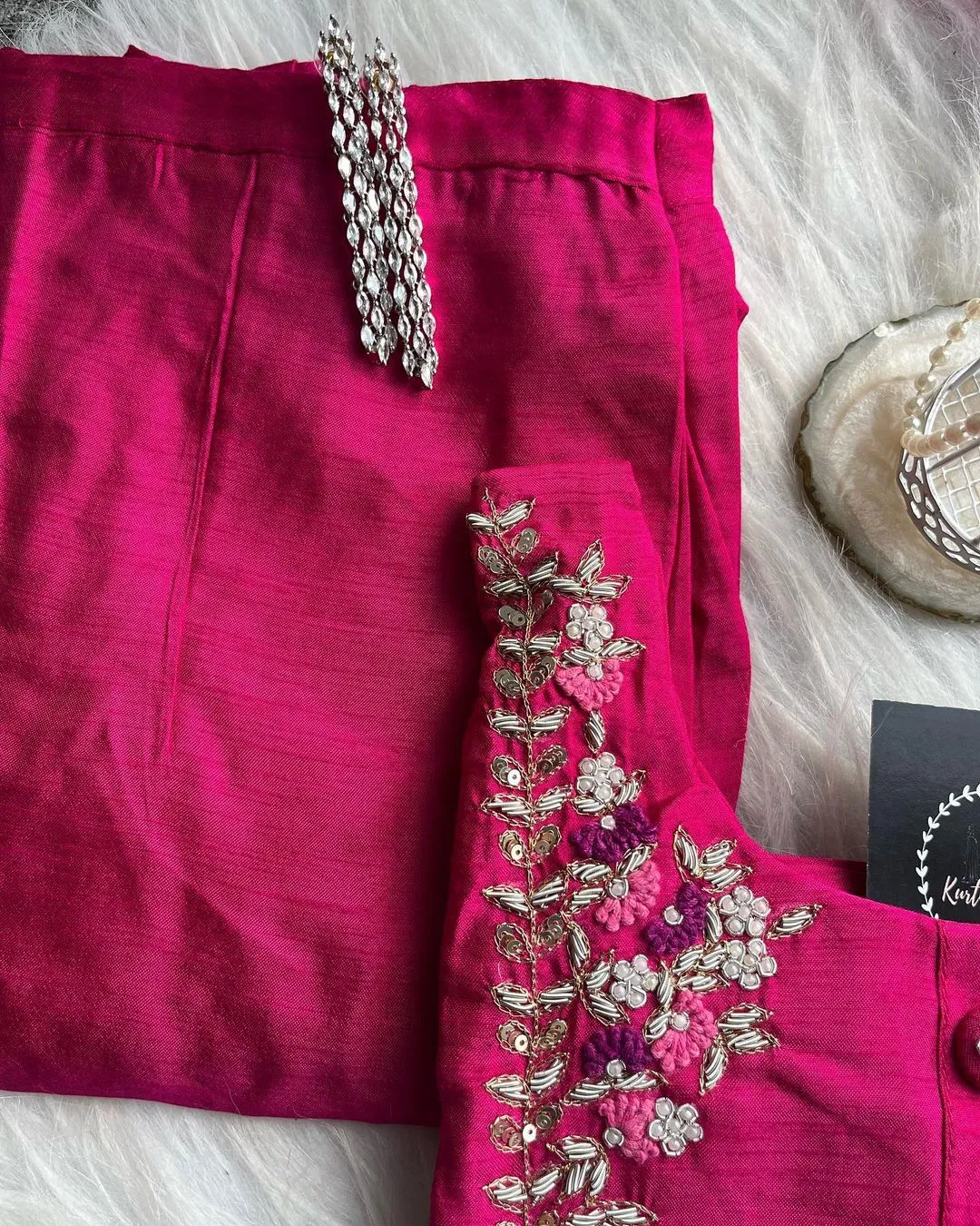 Pink Dola Silk kurti Set