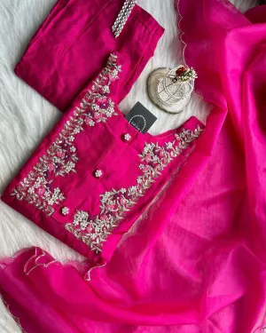 Pink Dola Silk kurti Set
