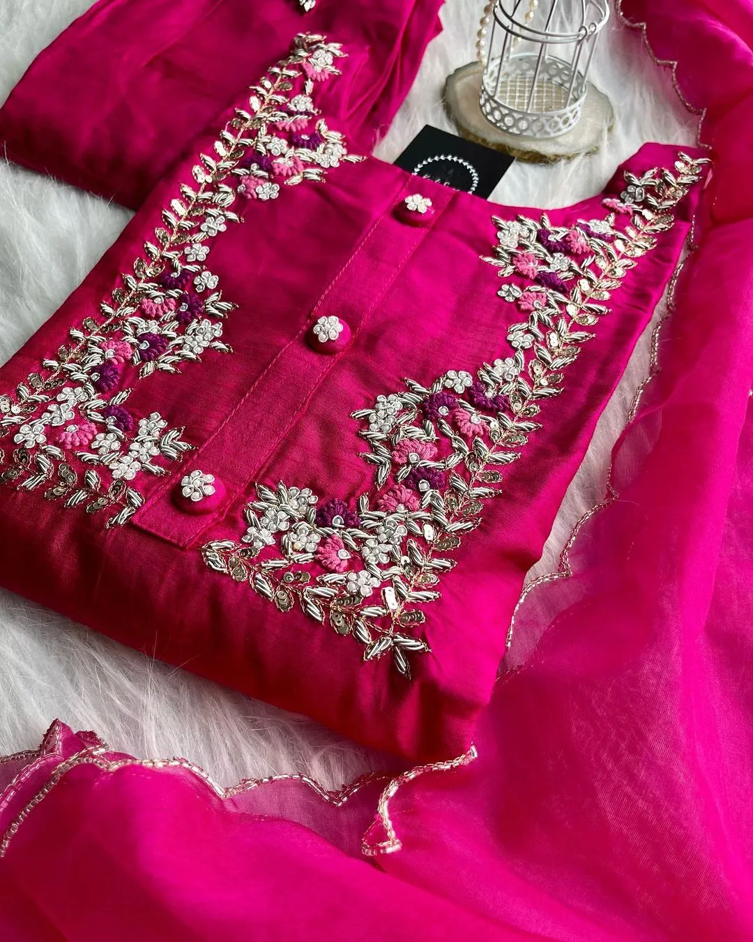 Pink Dola Silk kurti Set