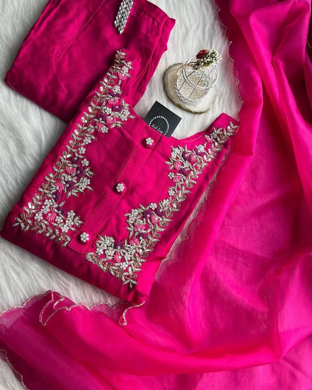 Pink Dola Silk kurti Set