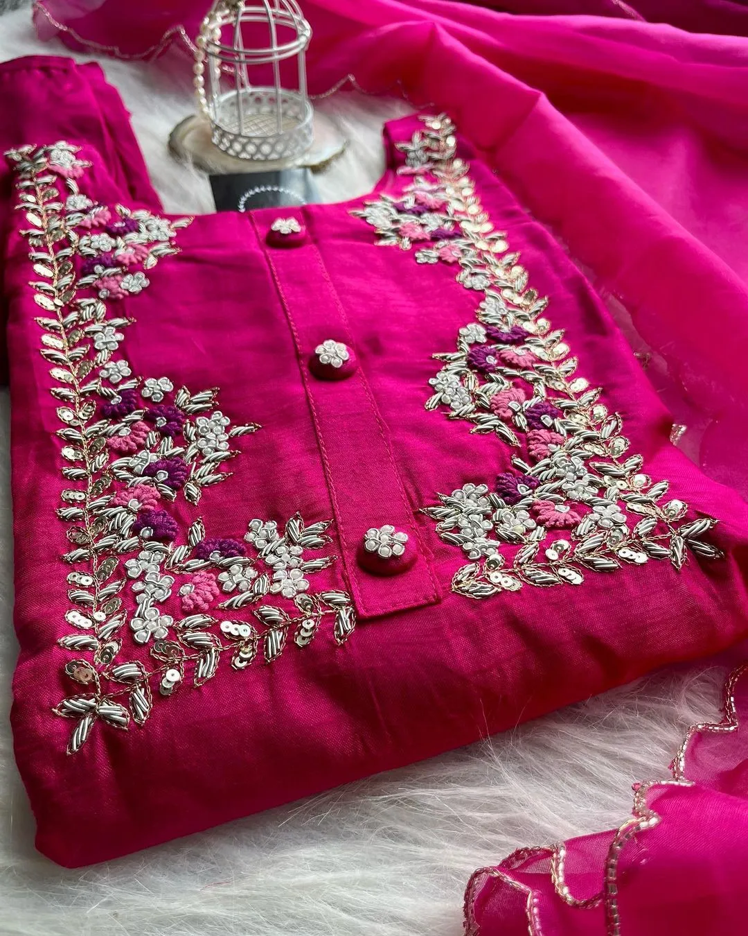 Pink Dola Silk kurti Set