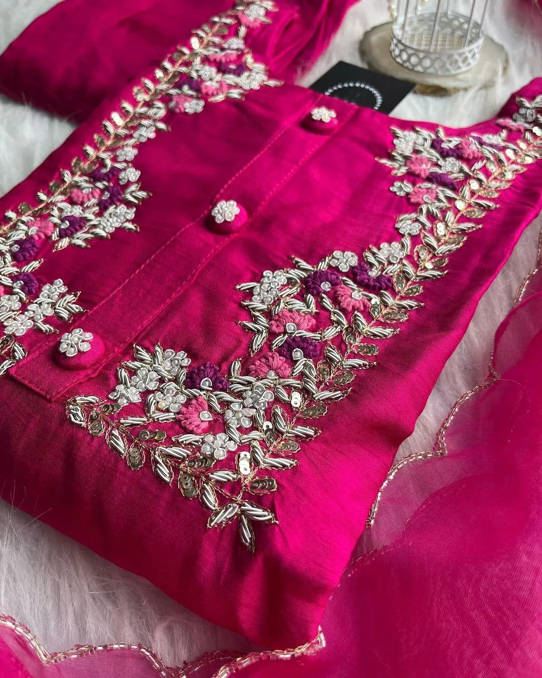 Pink Dola Silk kurti Set